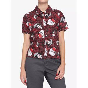 HOT TOPIC x INUYASHA Chibi Girls Black Red Short Sleeve Button Up Shirt, Size XL
